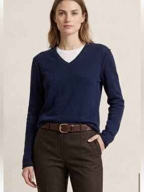 James Perse 100% Ultra Fine Cashmere Knit Sweater Size 2 Medium V Neck Navy Blue